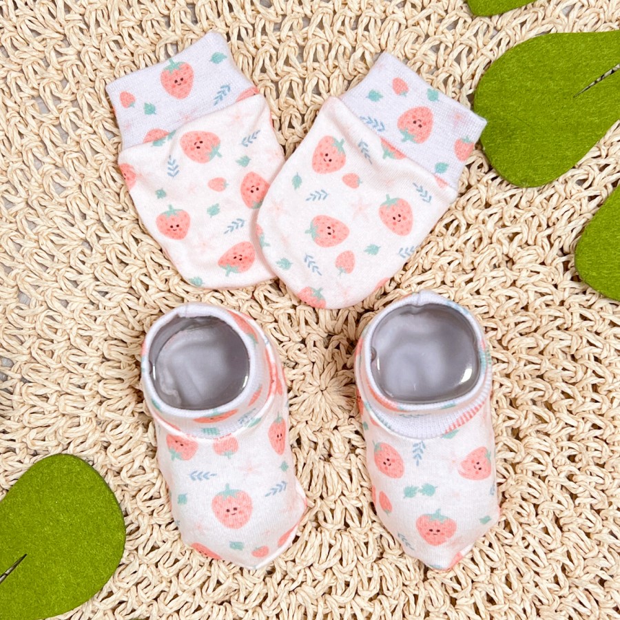 Kit Luva e Pantufas - Moranguinhos - Rosa